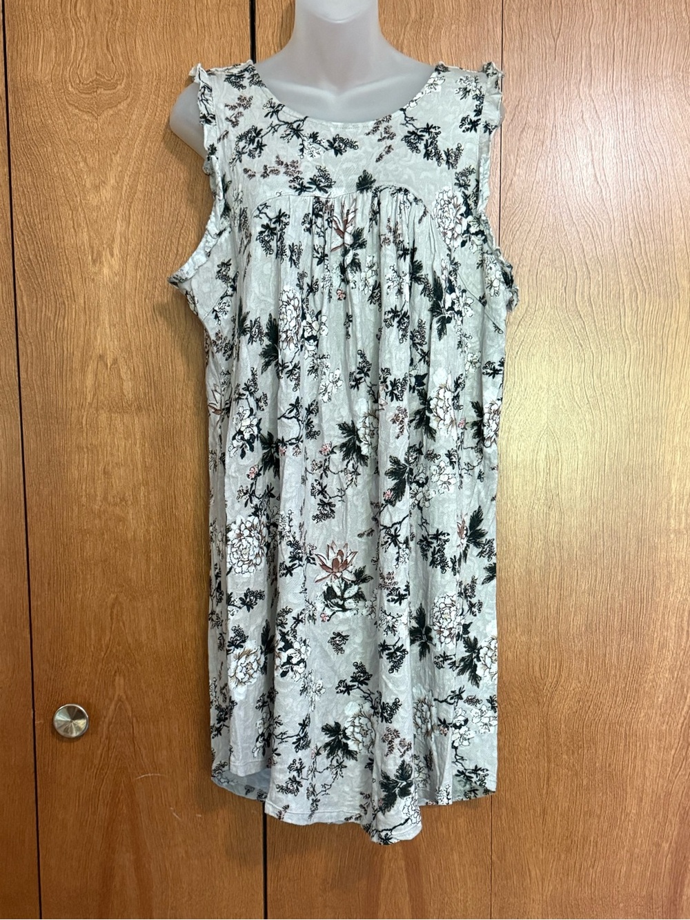 🍀 100% Cotton Lucky Brand Light Sage Floral Sleeveless Midi Dress L